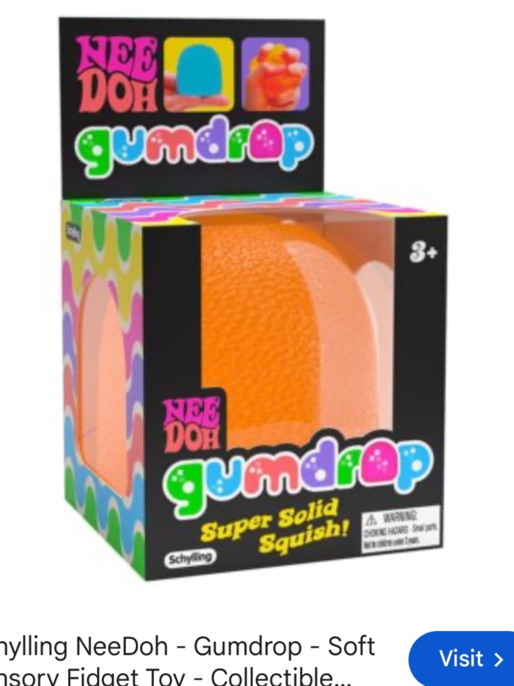 Nee Doh Gumdrop Orange Squishy Toy by Schylling | Super Solid Squish Fidget